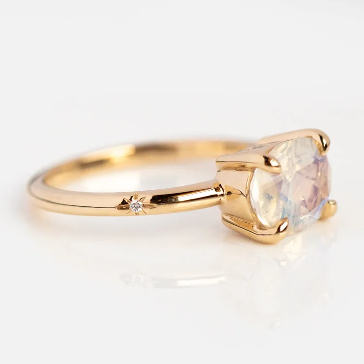 14K Stella Moonstone and Diamond Hidden Star Ring