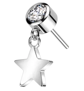 14kt White Gold Celestial Star Dangle CZ Threadless Top