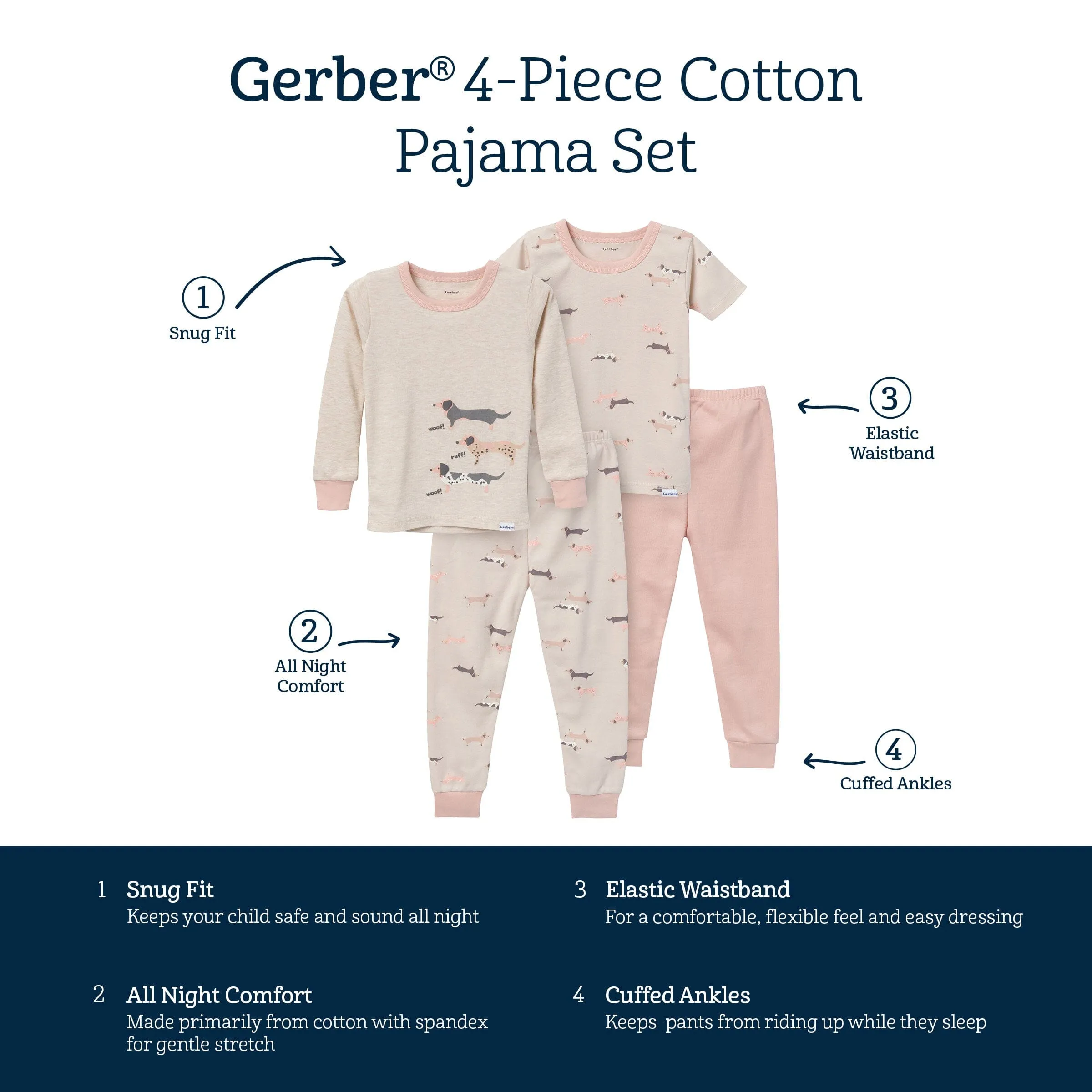 4-Piece Infant & Toddler Neutral Dog Tops and Pants Sets