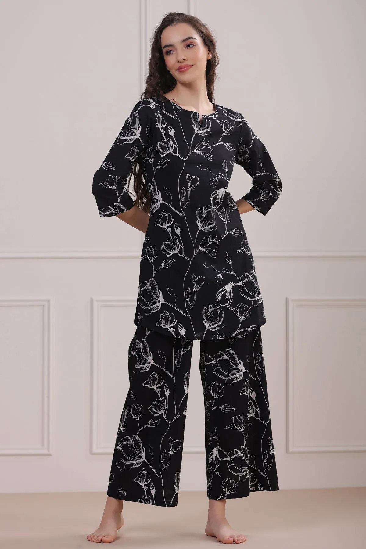 Abstract Floral on Black Loungewear