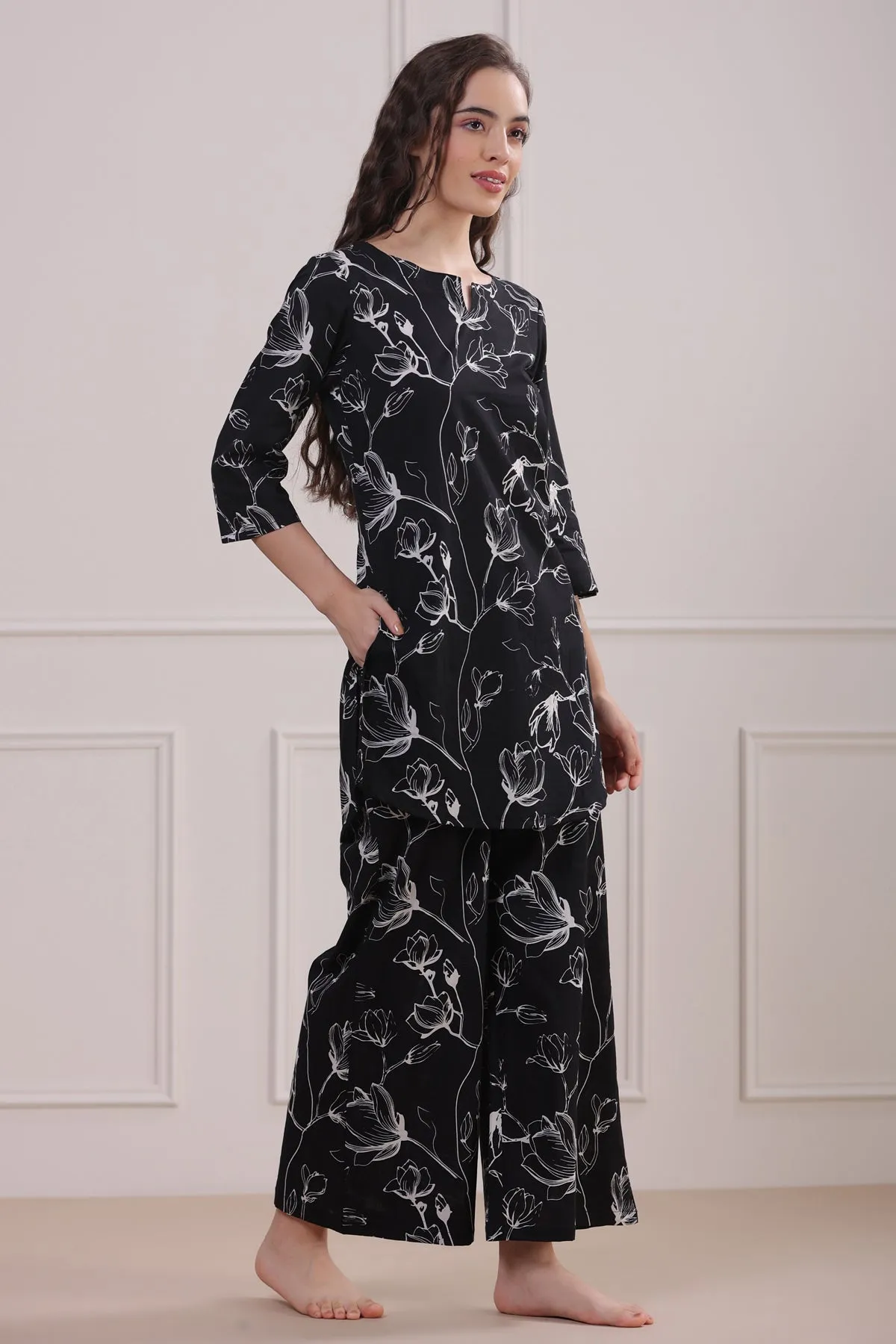 Abstract Floral on Black Loungewear