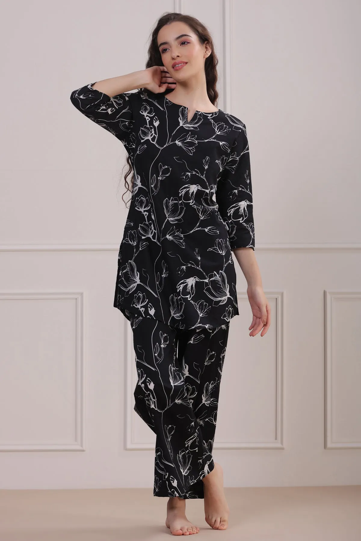 Abstract Floral on Black Loungewear