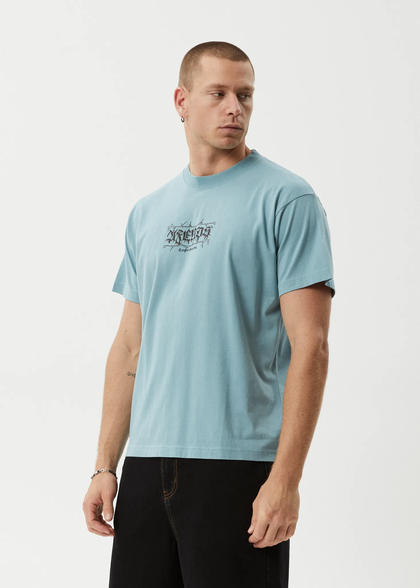 AFENDS Mens Thorny - Boxy Fit Tee - Ocean Spray