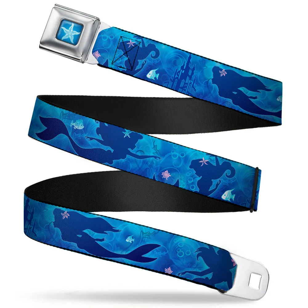 Ariel Daydreaming Full Color Blues Seatbelt Belt - Ariel Silhouette Poses/Castle Blues Webbing