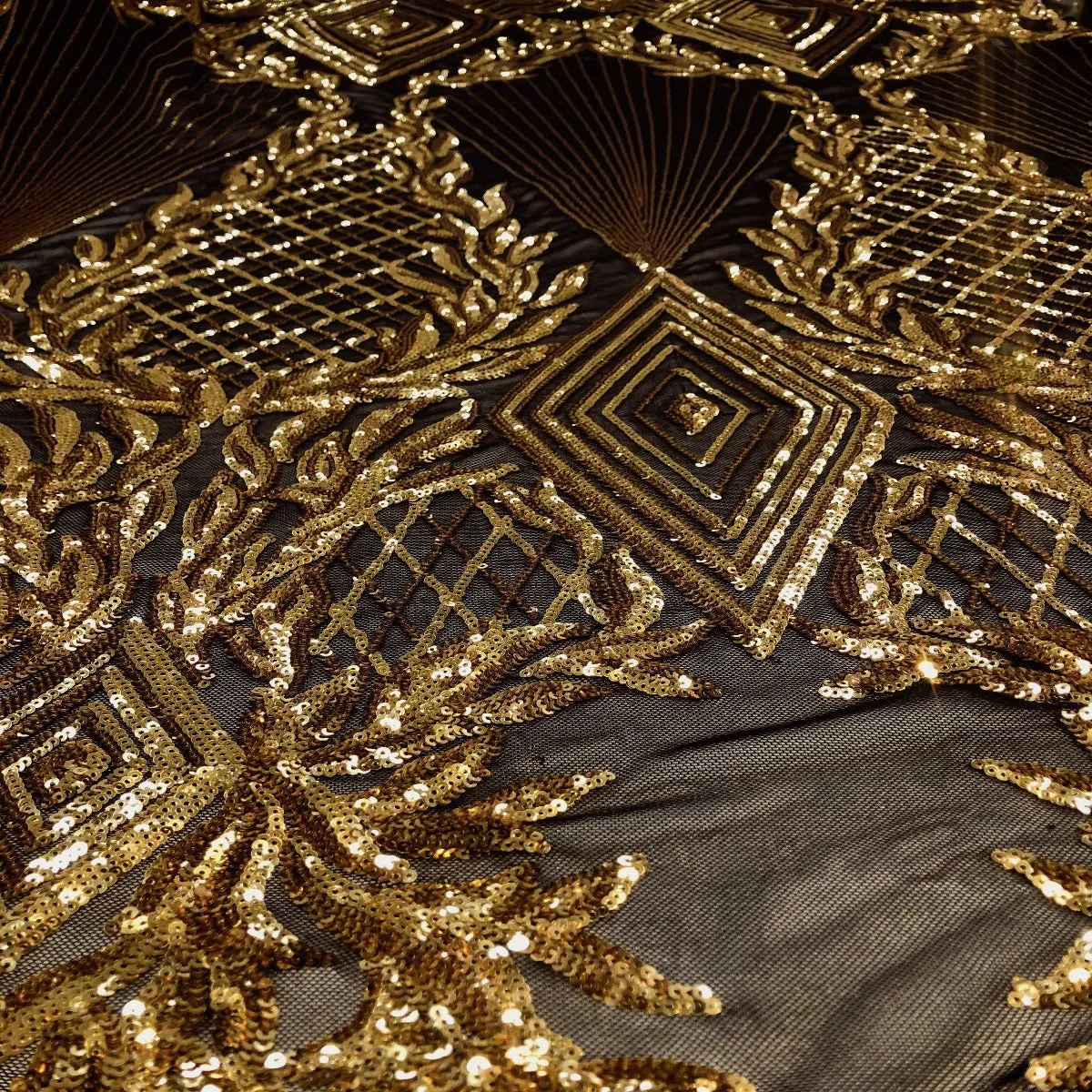 Black Gold Alpica Sequins Lace Fabric