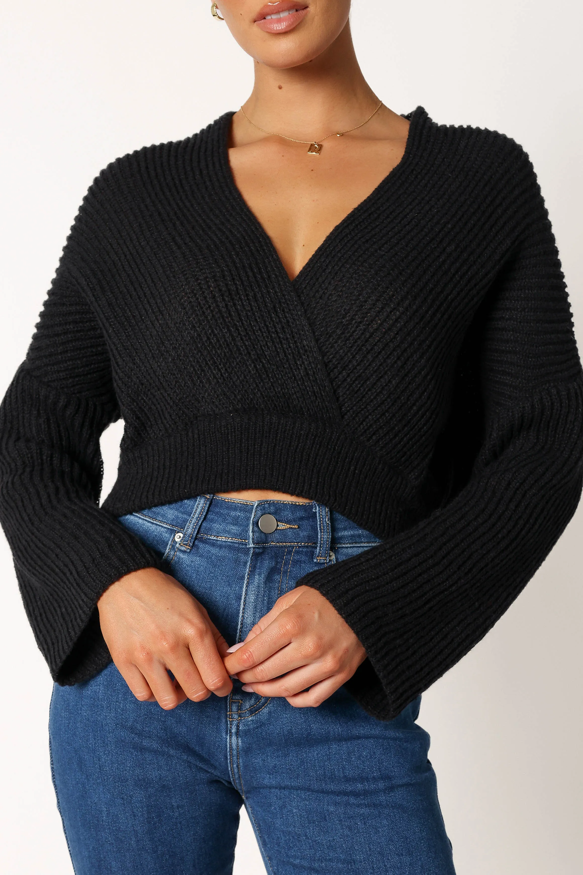 Brinley Crop Knit Sweater - Black