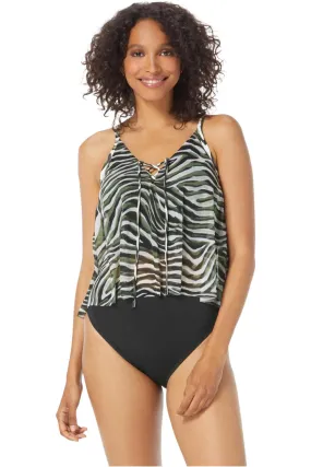 Coco Reef Wild Zebra Femme Bra Sized Mesh Layer Tankini U29299