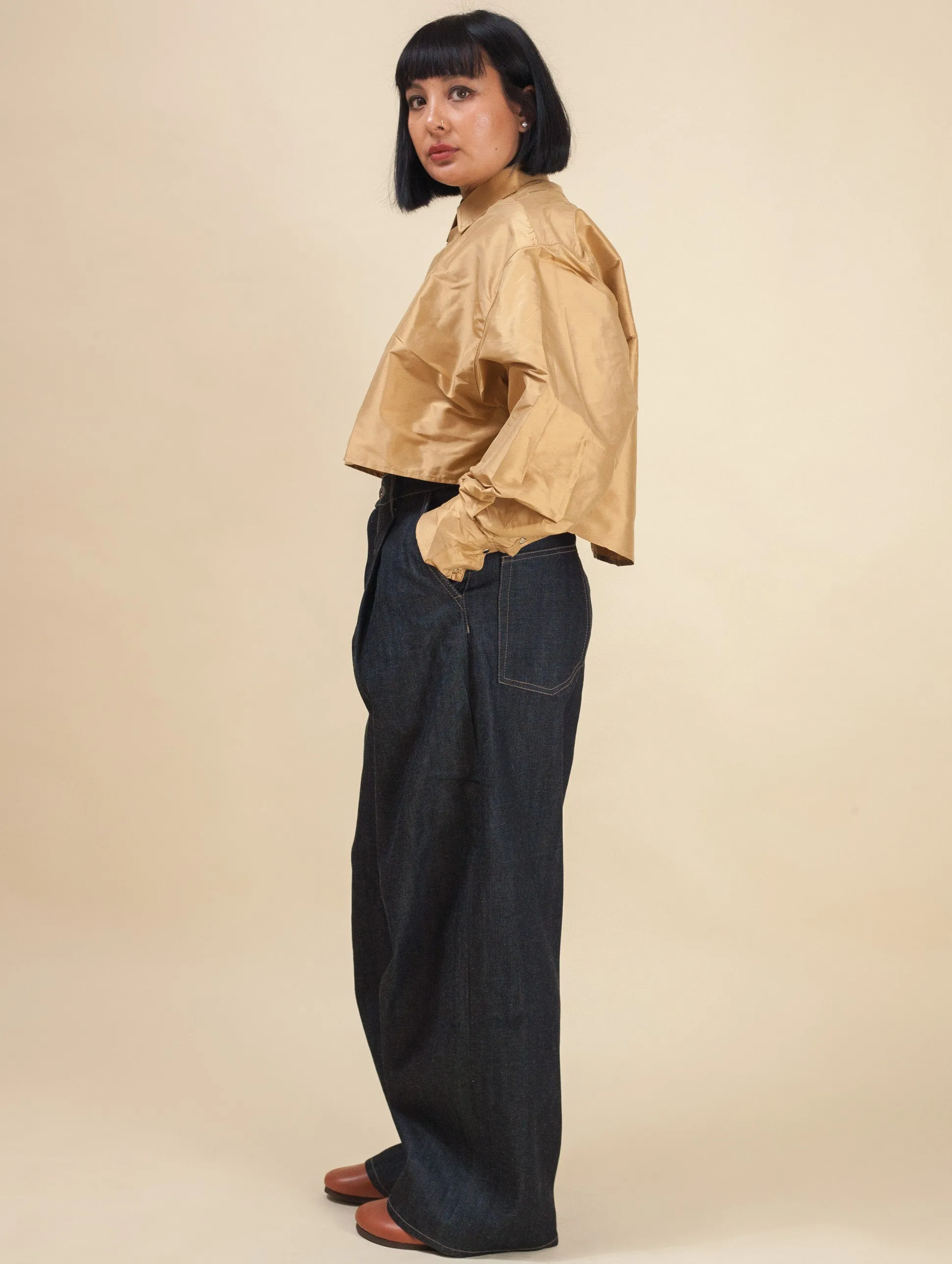 Cropped Shirt-Raw Silk (Scotch)