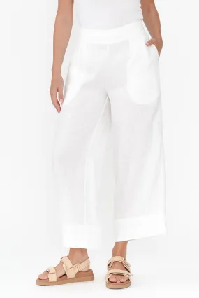 Elgon White Linen Wide Leg Pants