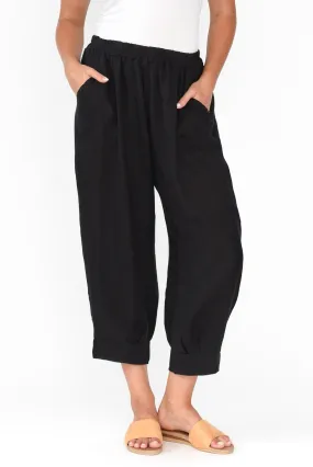 Elide Black Linen Cropped Pants