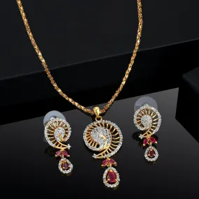 Estele - 24 KT gold plated Pendant Set with Austrian Crystals and Ruby stones for Women