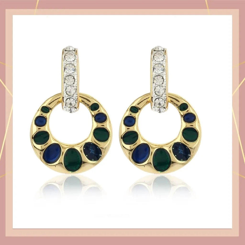 Estele - Blue And Green Enamel Round shaped Pendant set