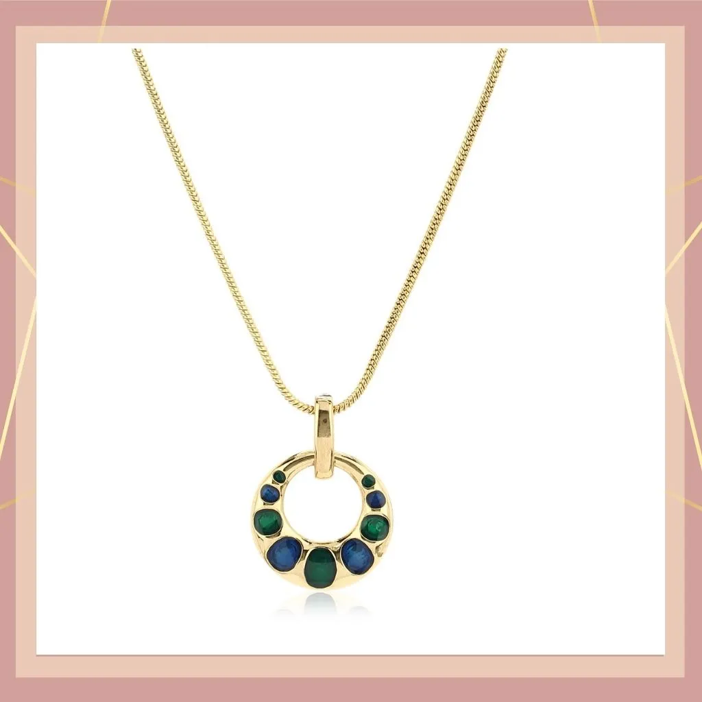 Estele - Blue And Green Enamel Round shaped Pendant set