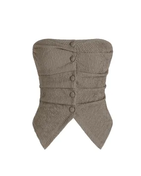 Front Button Solid Rib Tube Top In Grey