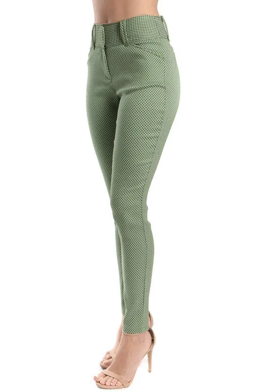 Green Jacquard Skinny Pants