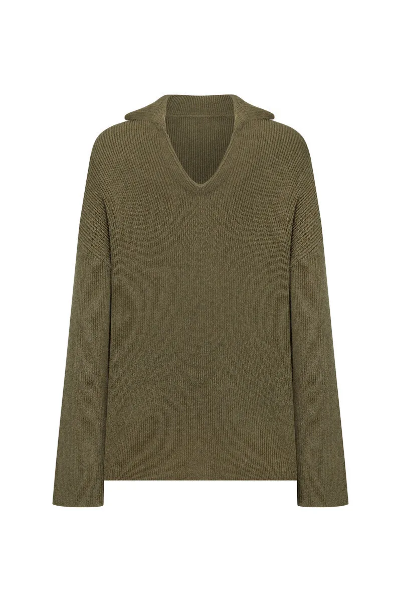 GROUNDED KNIT MERINO WOOL BLEND JUMPER - KHAKI