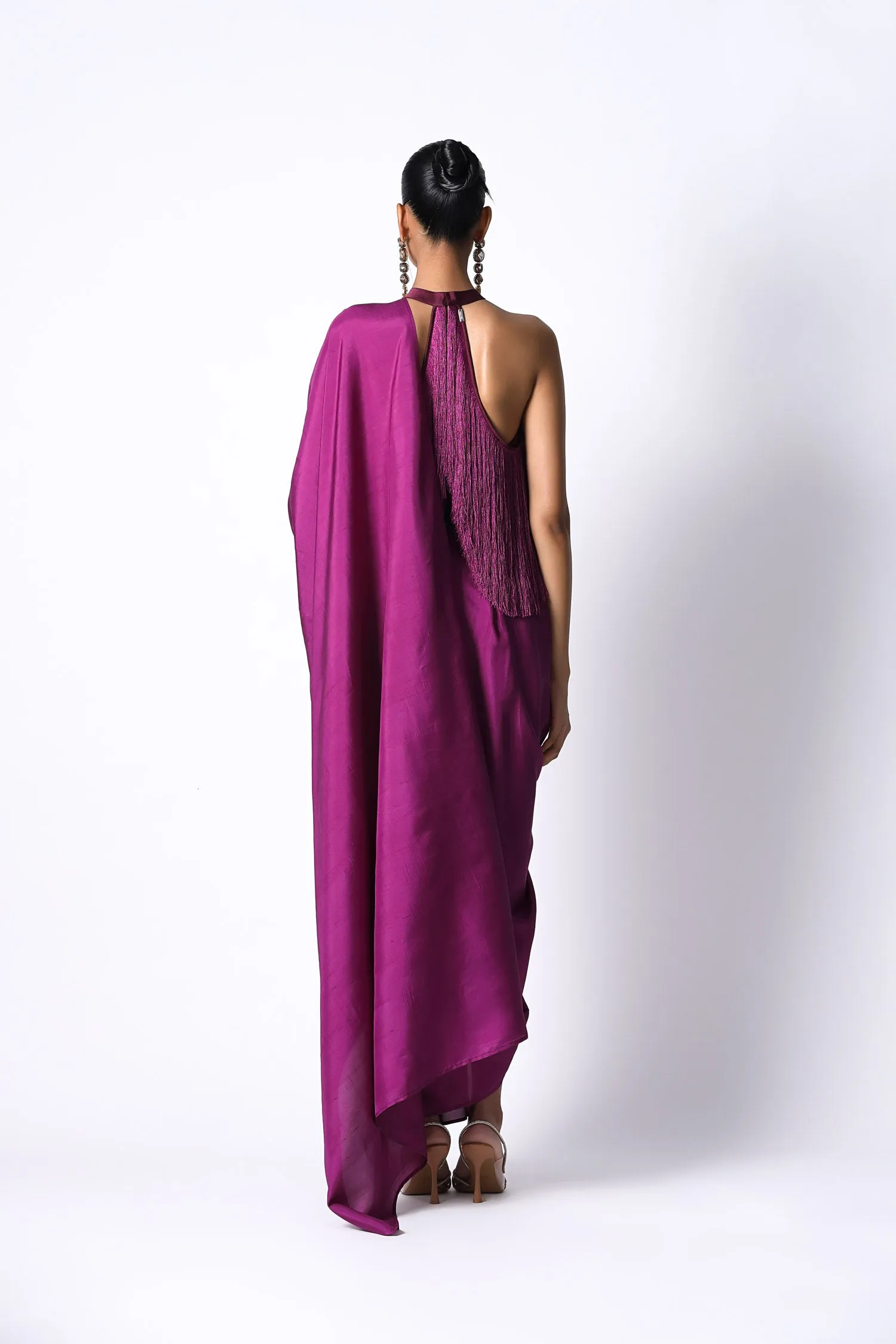 Halter Fringe Top with Masai Godet Sari