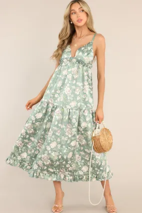 I Can’t Wait Sage Green Jacquard Floral Maxi Dress