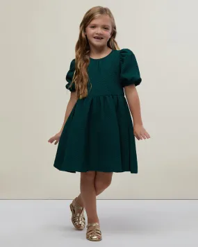 Jaquard Girl's Puff Sleeve Dress