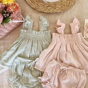 Linen Cami Top and Bloomers Set for Baby Girls