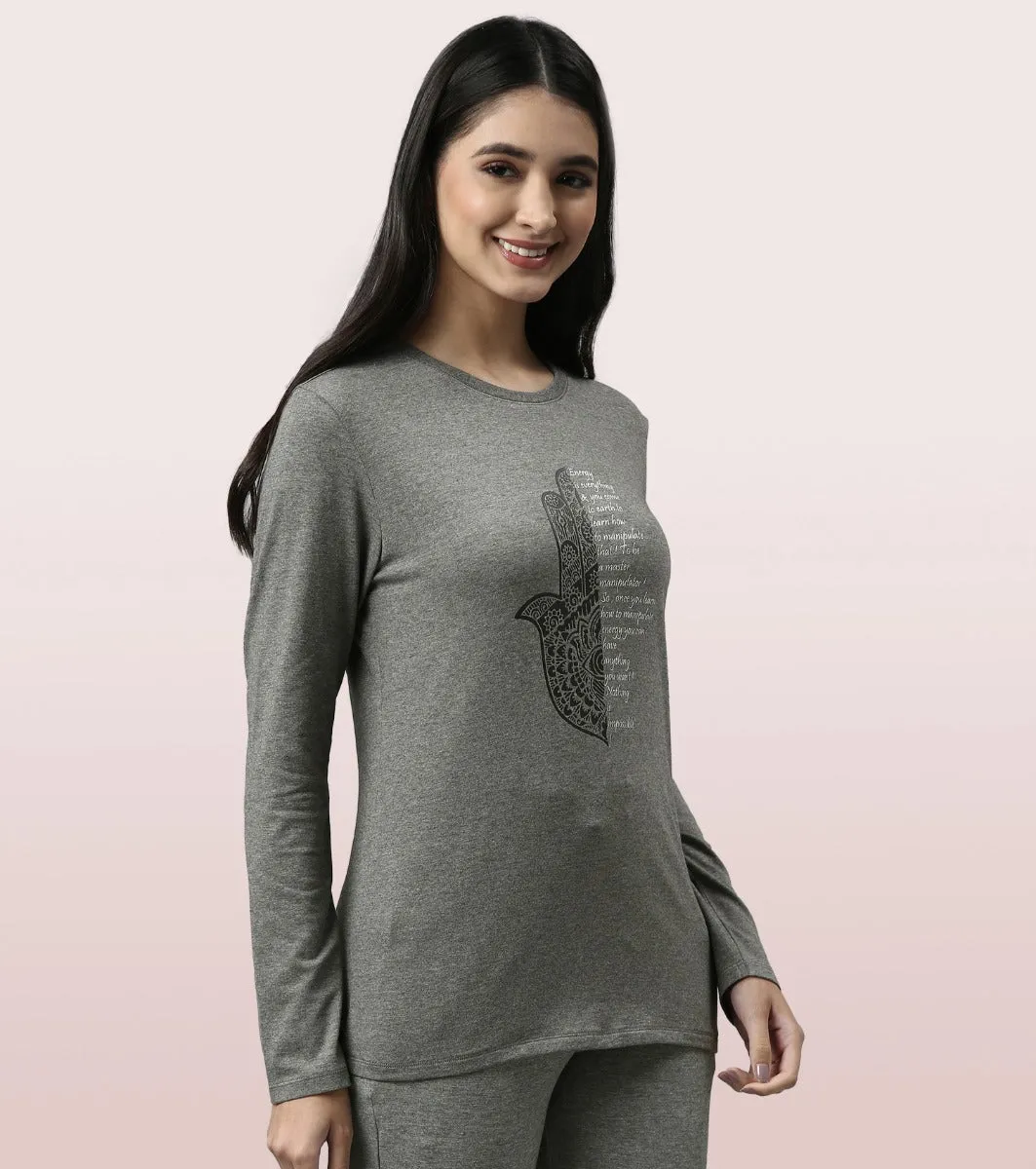 Long Sleeve Basic Crew Tee – Graphic Print | Crew Neck Basic Stretch Cotton Tee