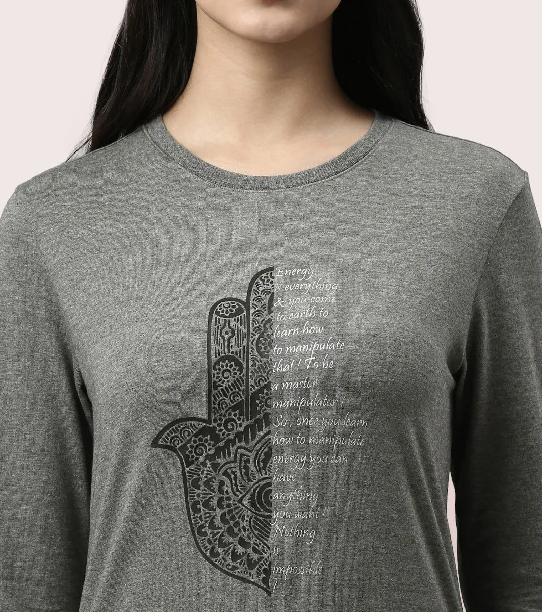 Long Sleeve Basic Crew Tee – Graphic Print | Crew Neck Basic Stretch Cotton Tee