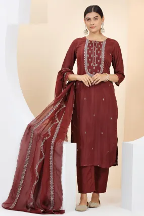 Maroon Thread and Sequins work Straight Cut Salwar Suit