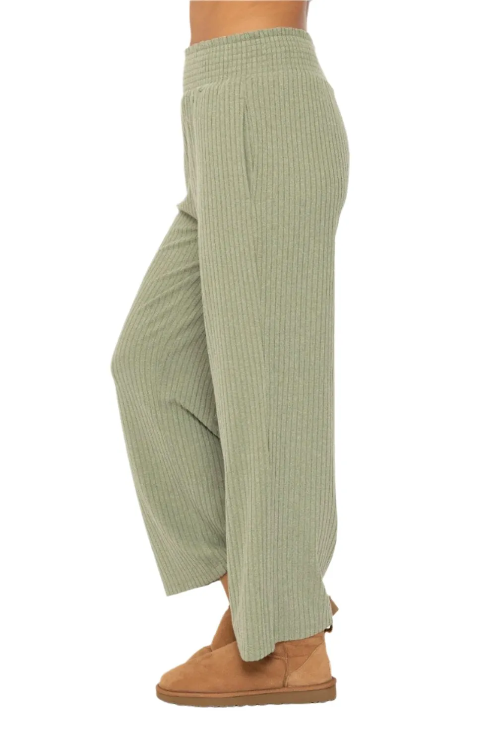 Mono B Smocked Waistband Ribbed Wide Leg Pants KP5021