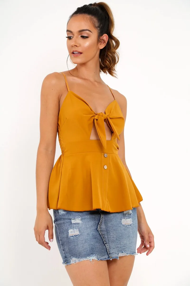 Mustard Tie Front Button Up Cami Top - Jet