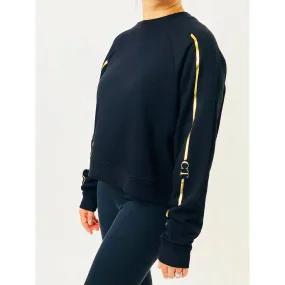 PLUS Size Casey Black Sweatshirt - Gold Foil Monogram Sleeves