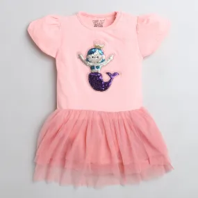 Polka Tots Half Sleeve Romper Onesie Sequence Mermaid Fish Girl - Pink