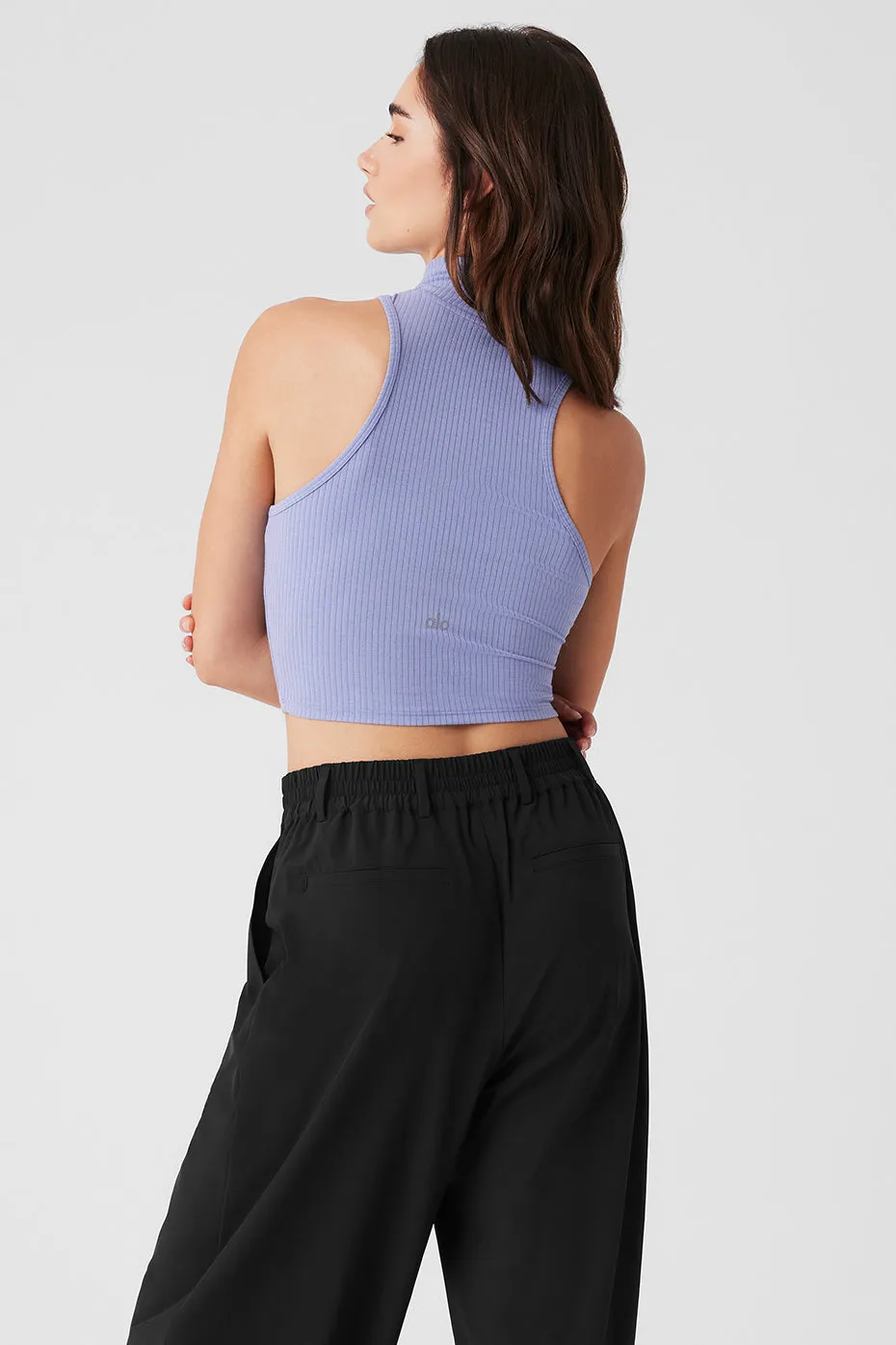 Ribbed Sea Coast Cropped Turtleneck Tank - Lilac Blue