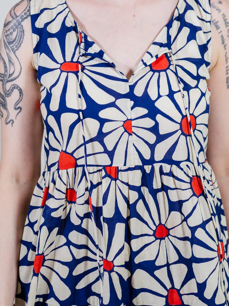 Thais Tiered Sleeveless Dress - Navy Floral