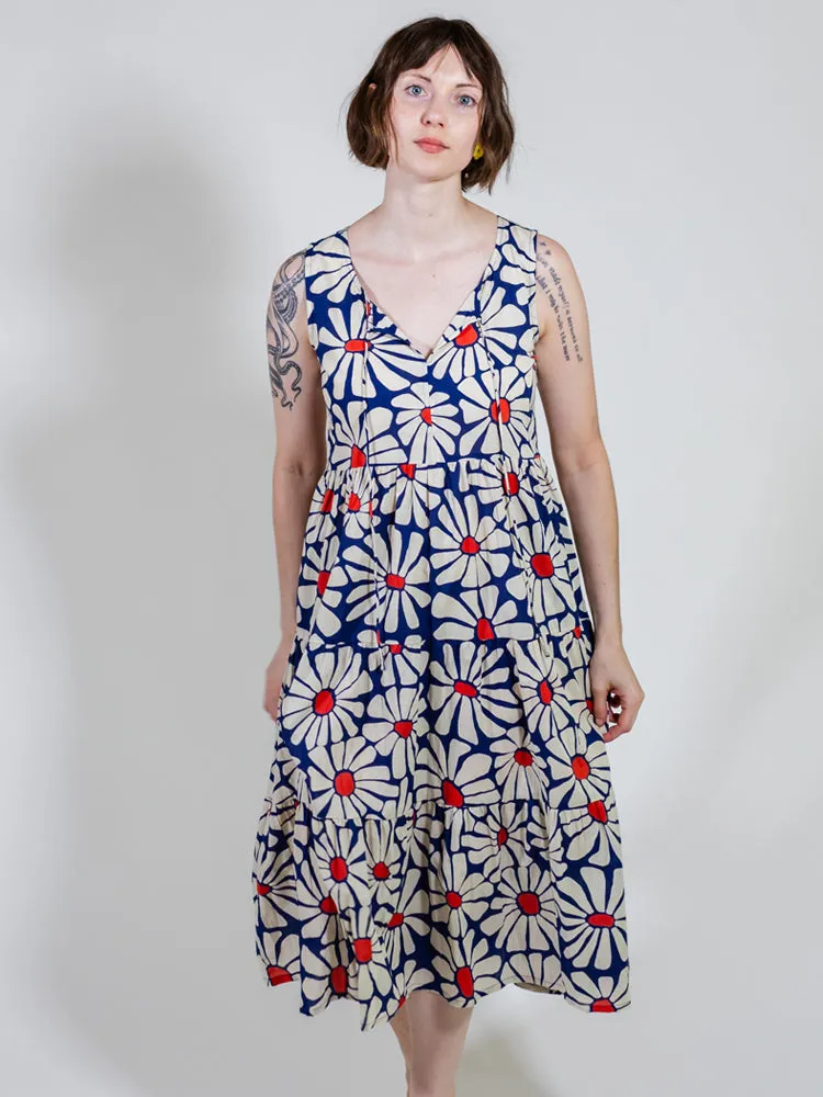 Thais Tiered Sleeveless Dress - Navy Floral