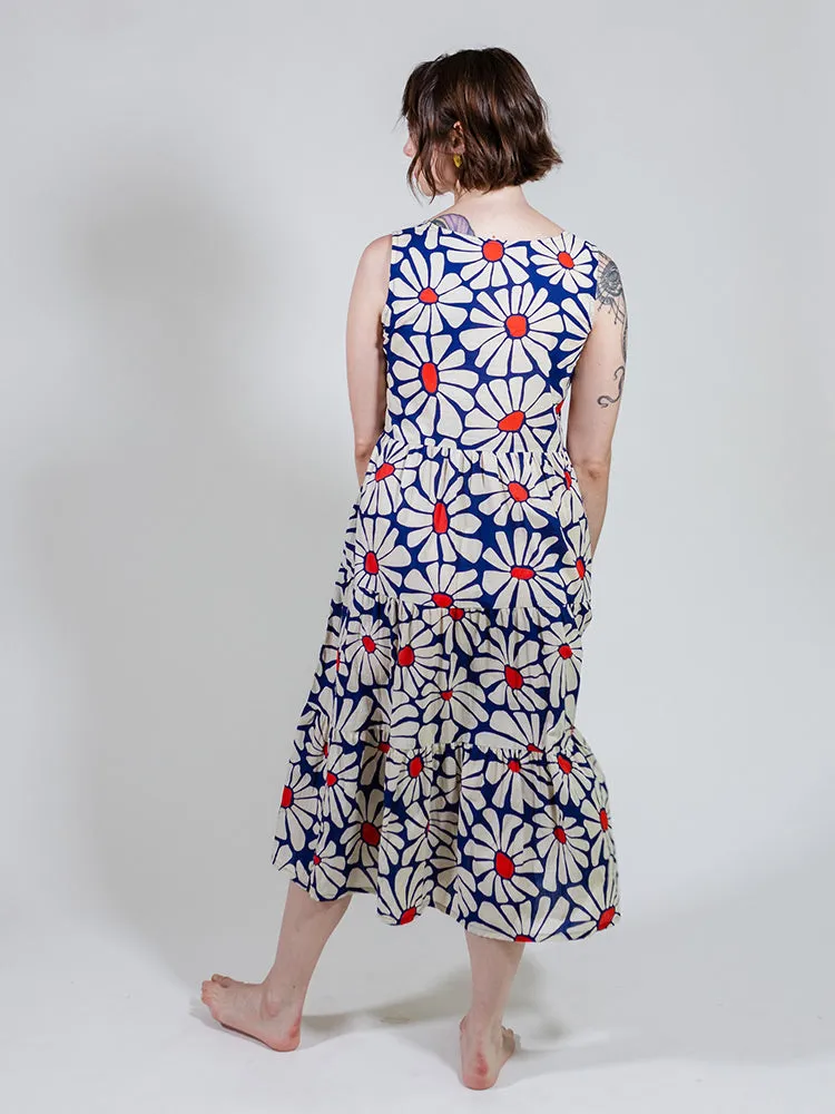 Thais Tiered Sleeveless Dress - Navy Floral